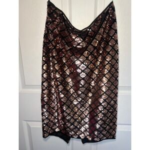 Say What Rose Gold Black‎ Sequin Party Pencil Skirt Geometric Women's L